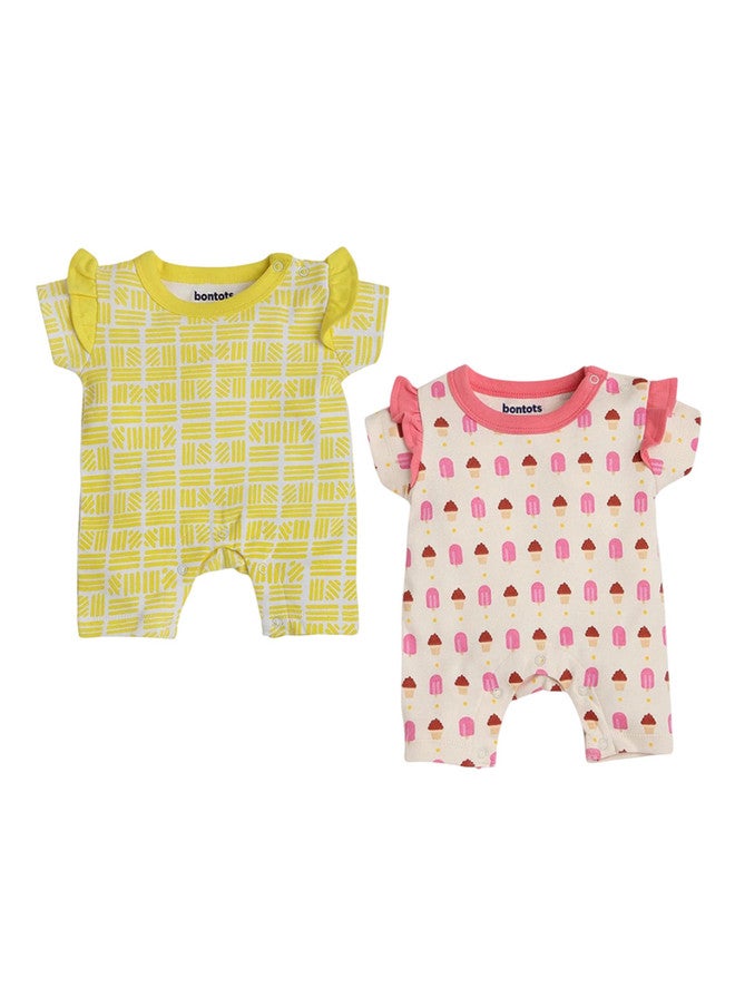 Bontots Infant Girls Pack of 2 Organic Cotton Ruffle Rompers - Image 1